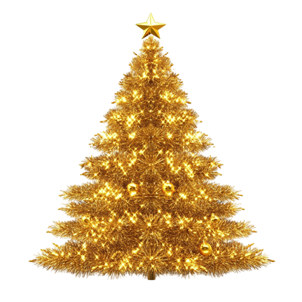 Glittering Gold Christmas Tree with Ornaments png