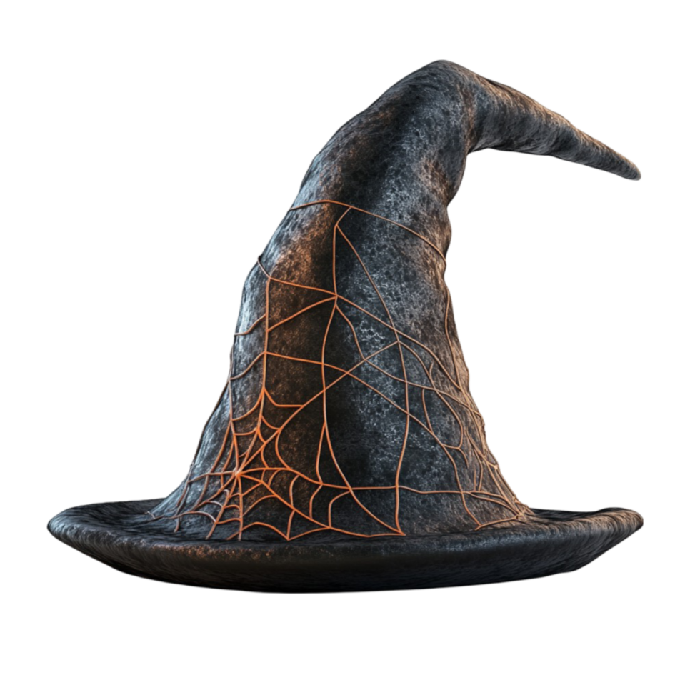 Spooky Black Witch Hat with Web Design png
