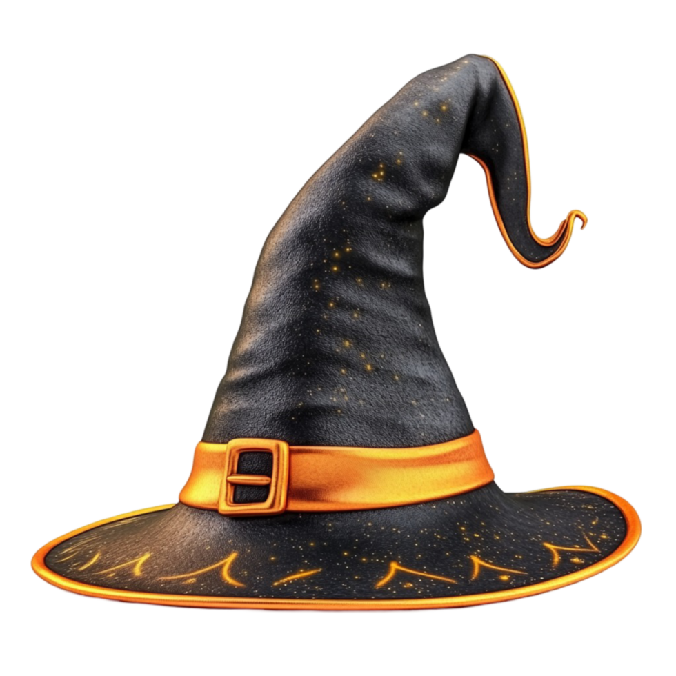 Vintage Black Witch Hat with Orange Buckle png