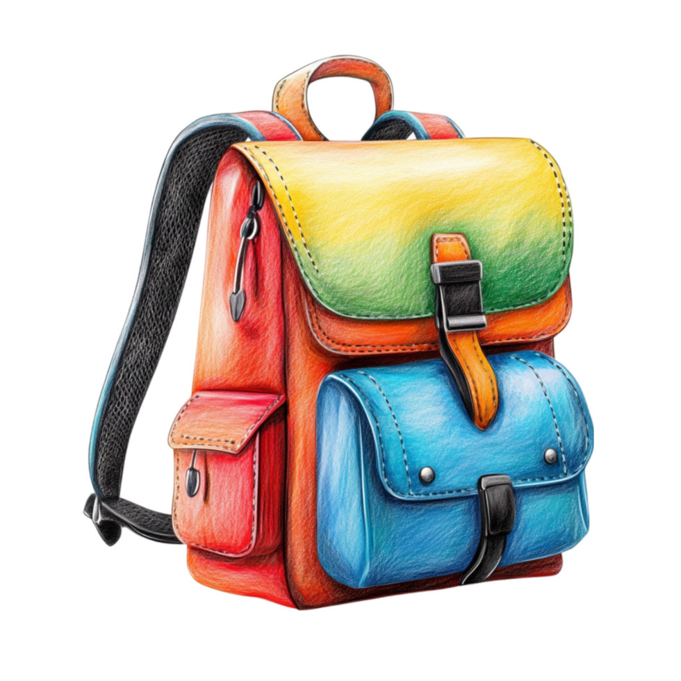 Colorful Gradient Backpack with Multiple Pockets png