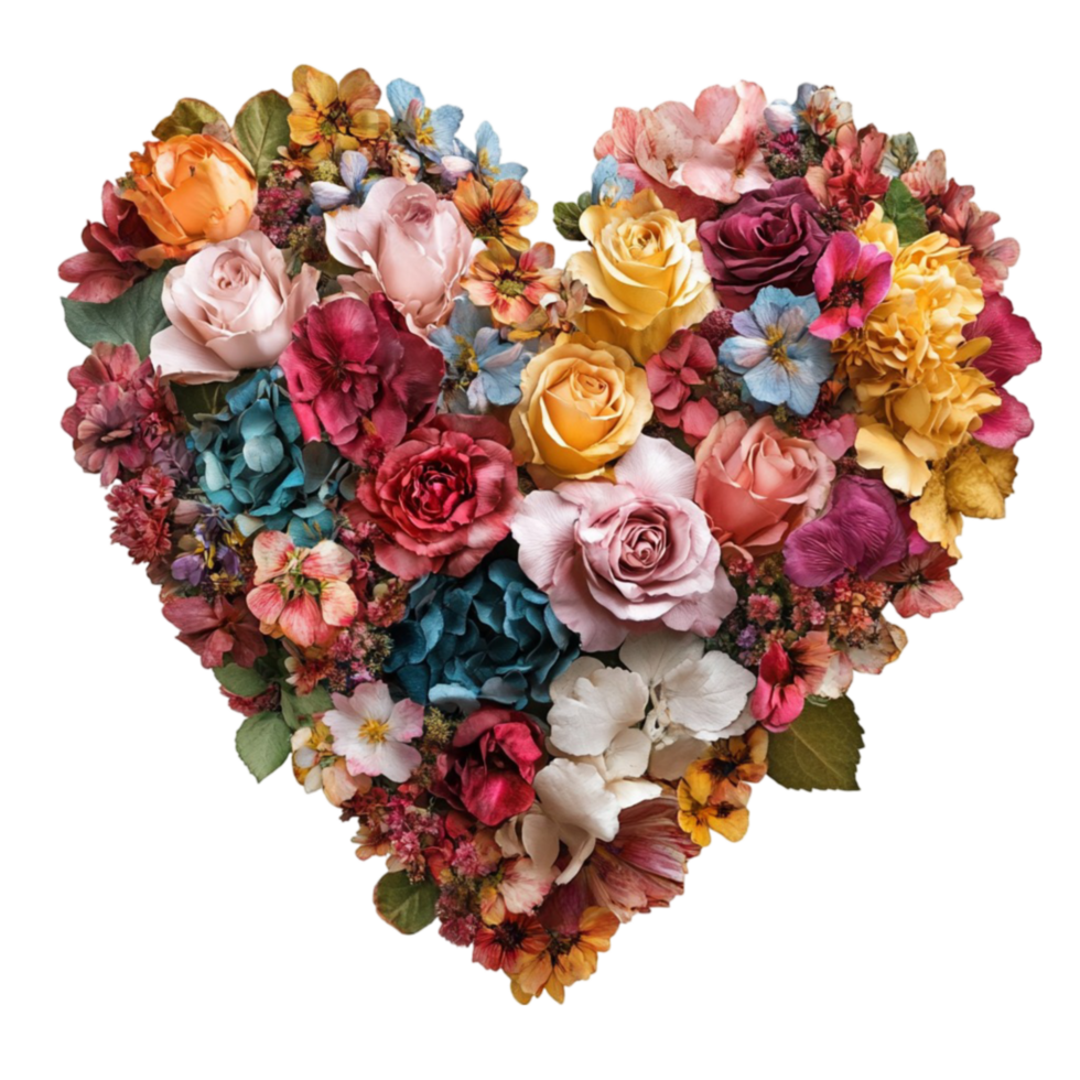 Colorful Floral Heart with Mixed Flowers png