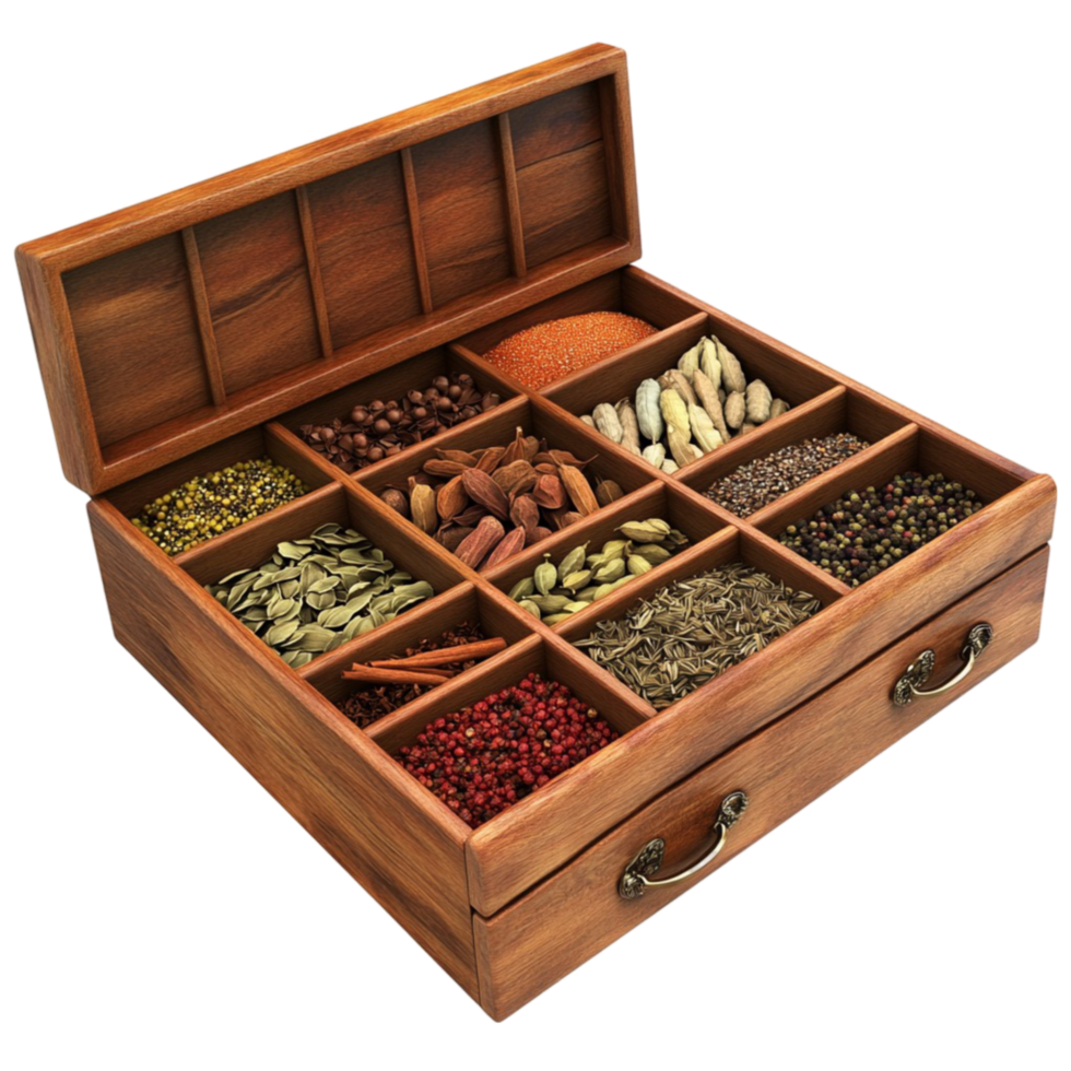 Spice Box with Assorted Herbs and Spices png