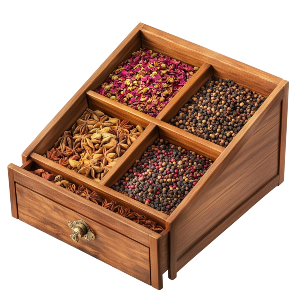 Spices in Wooden Drawer png