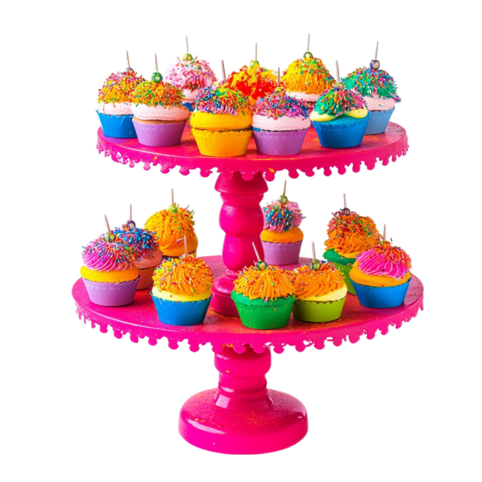 Pink Cake Stand with Cupcakes png
