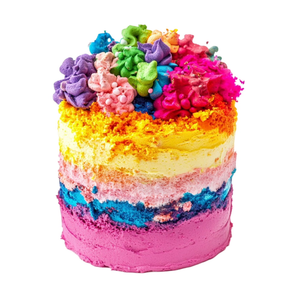 Rainbow Cake with Colorful Frosting png