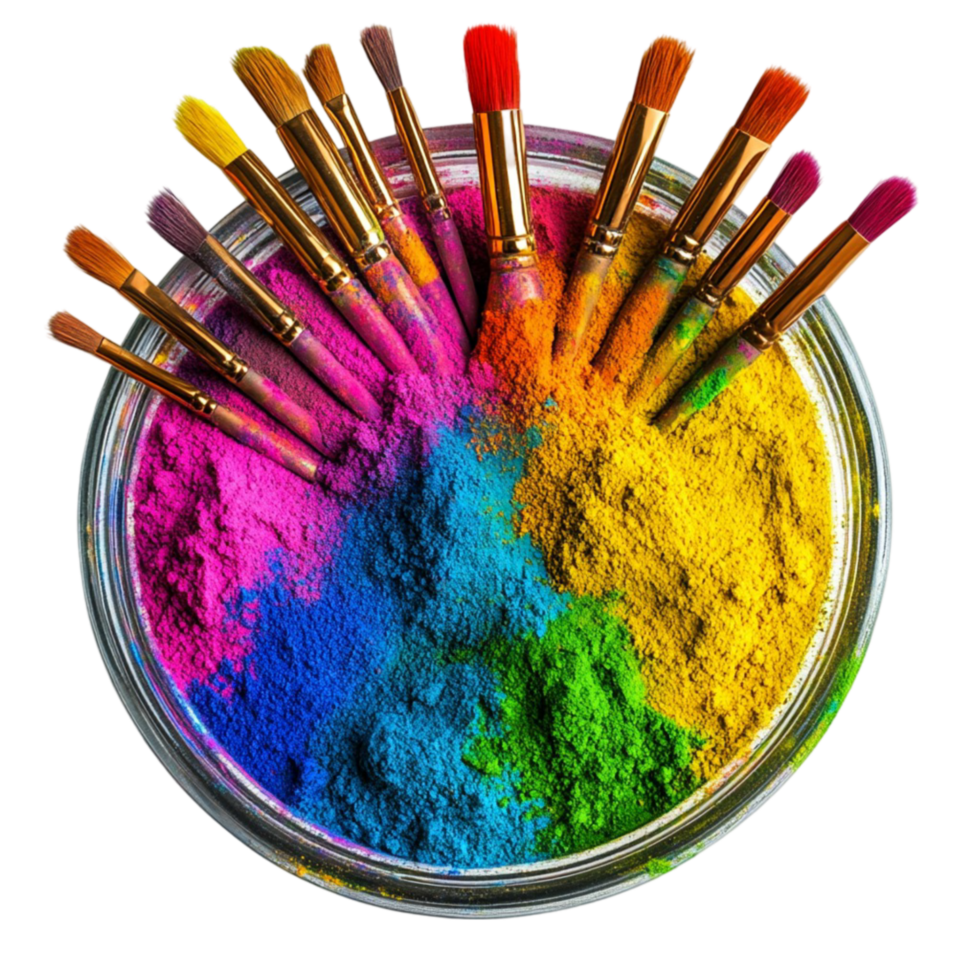 Colorful Brushes in Paint Container png