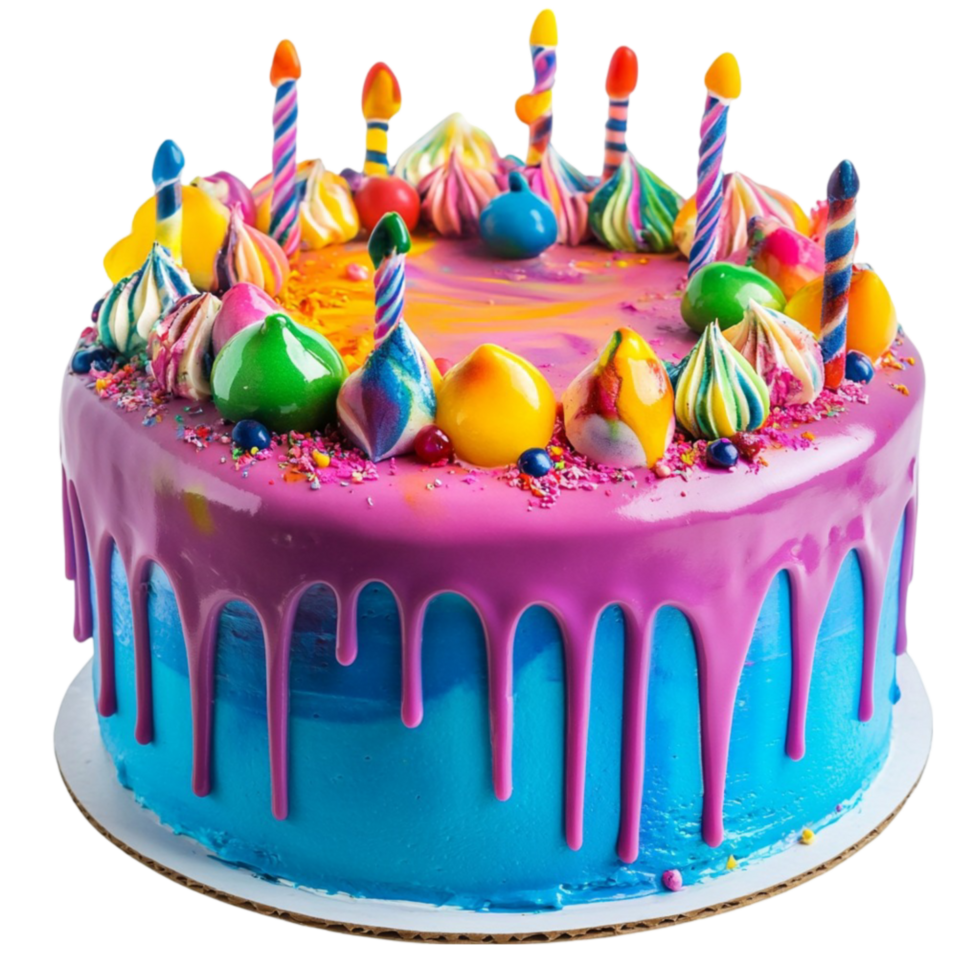 Birthday Cake with Candles and Colorful Frosting png