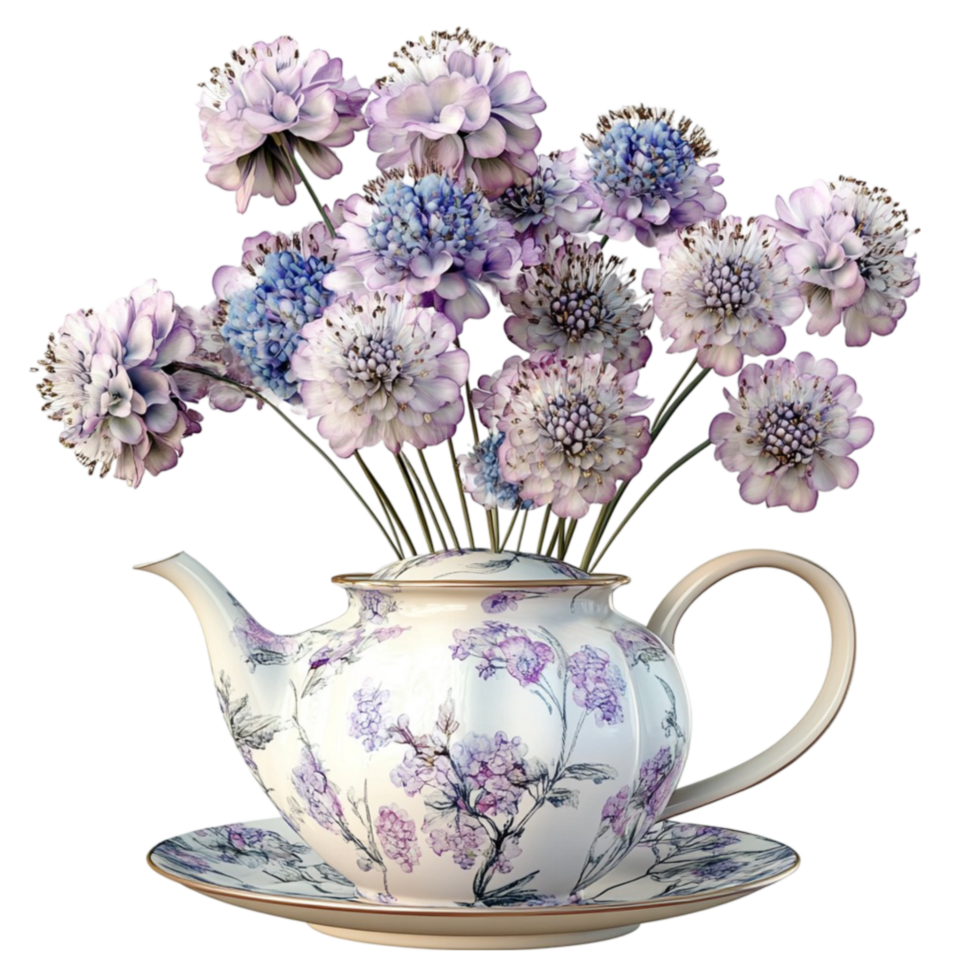 Beautiful Porcelain Teapot with Floral Arrangement png