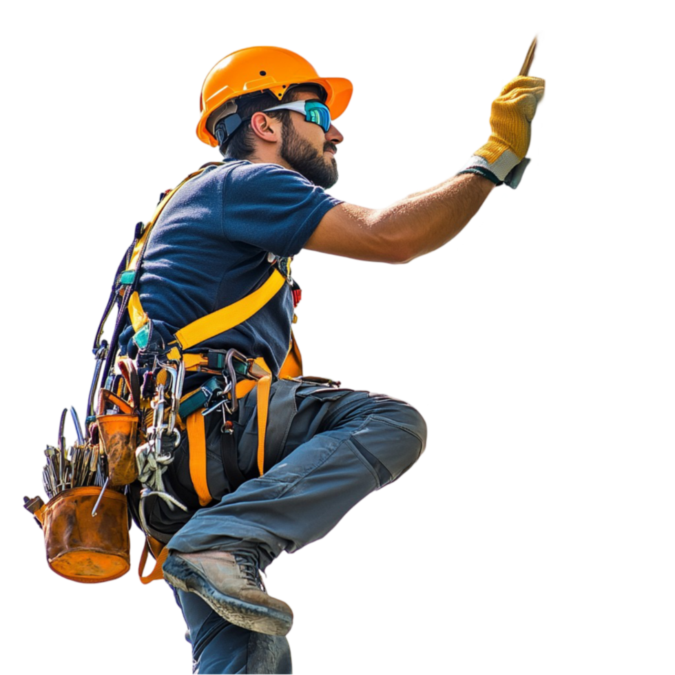 Worker in Hard Hat and Safety Gear Holding Tool png