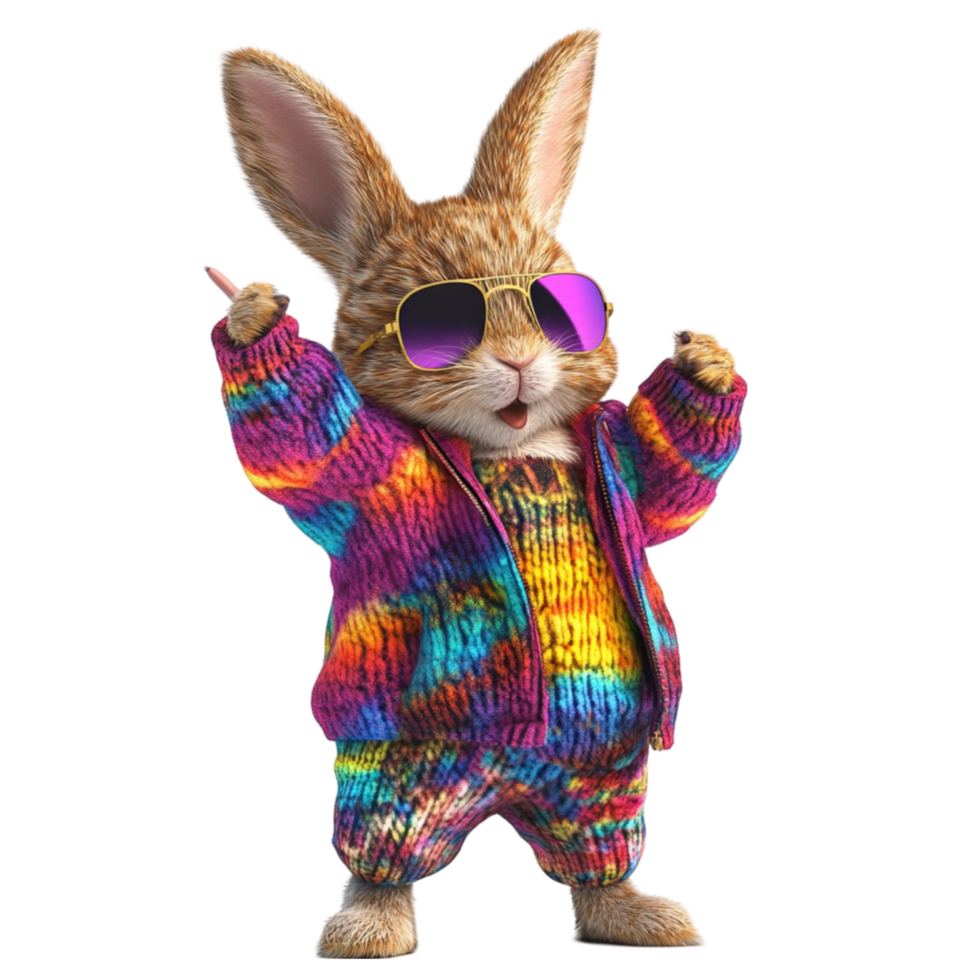 Rainbow Bunny Wearing Funky Outfit png