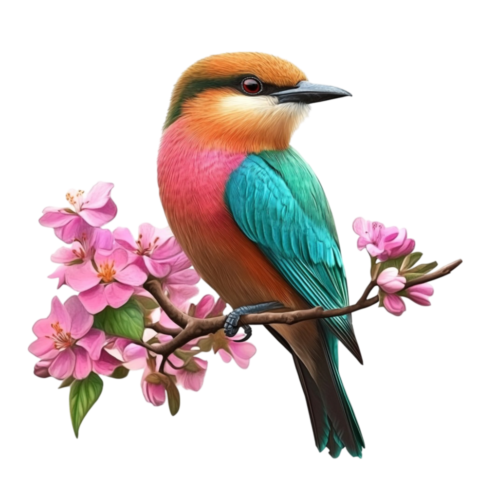 Vibrant Rainbow Bird Sitting on a Blossom png