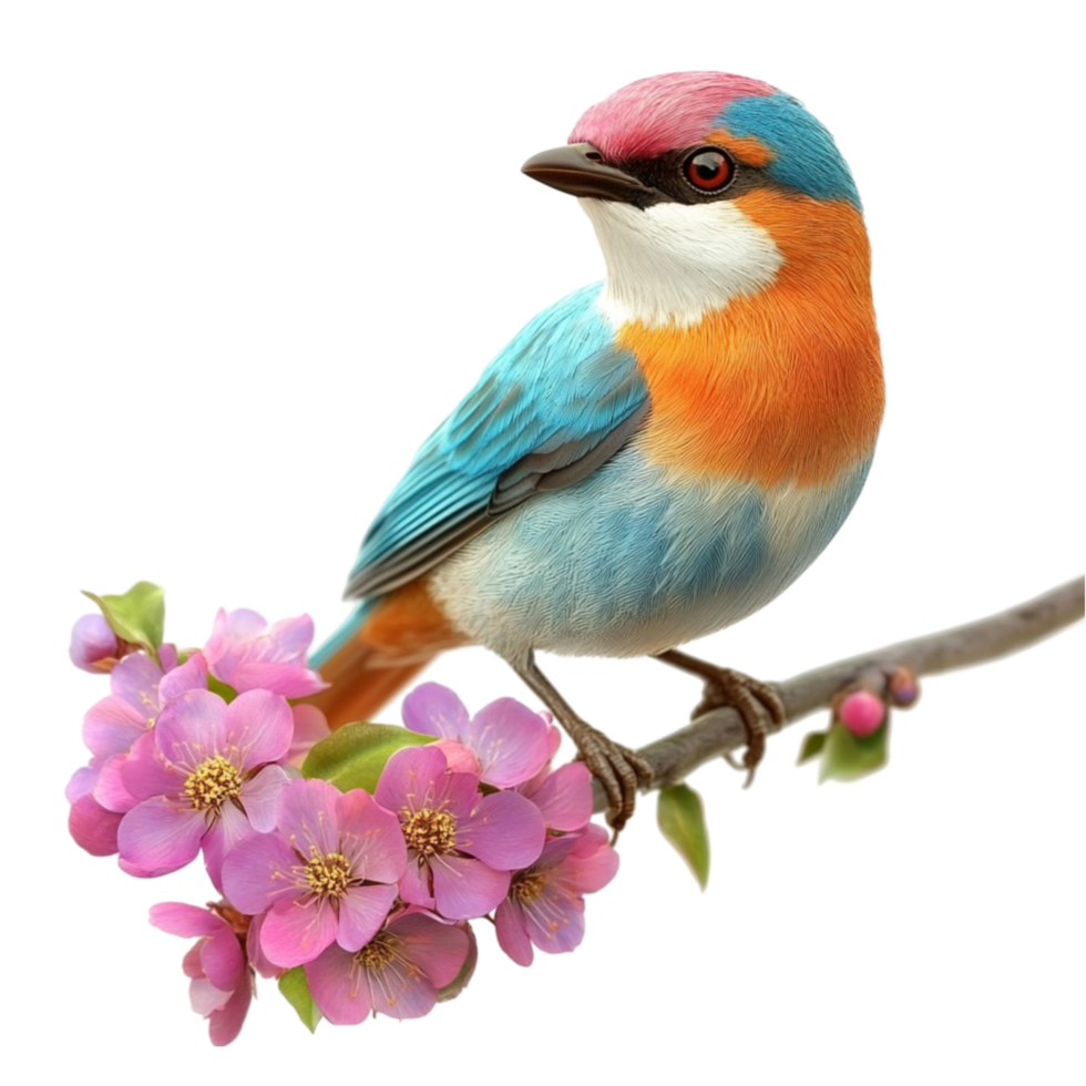 Colorful Bird Perched on Blossom Branch png