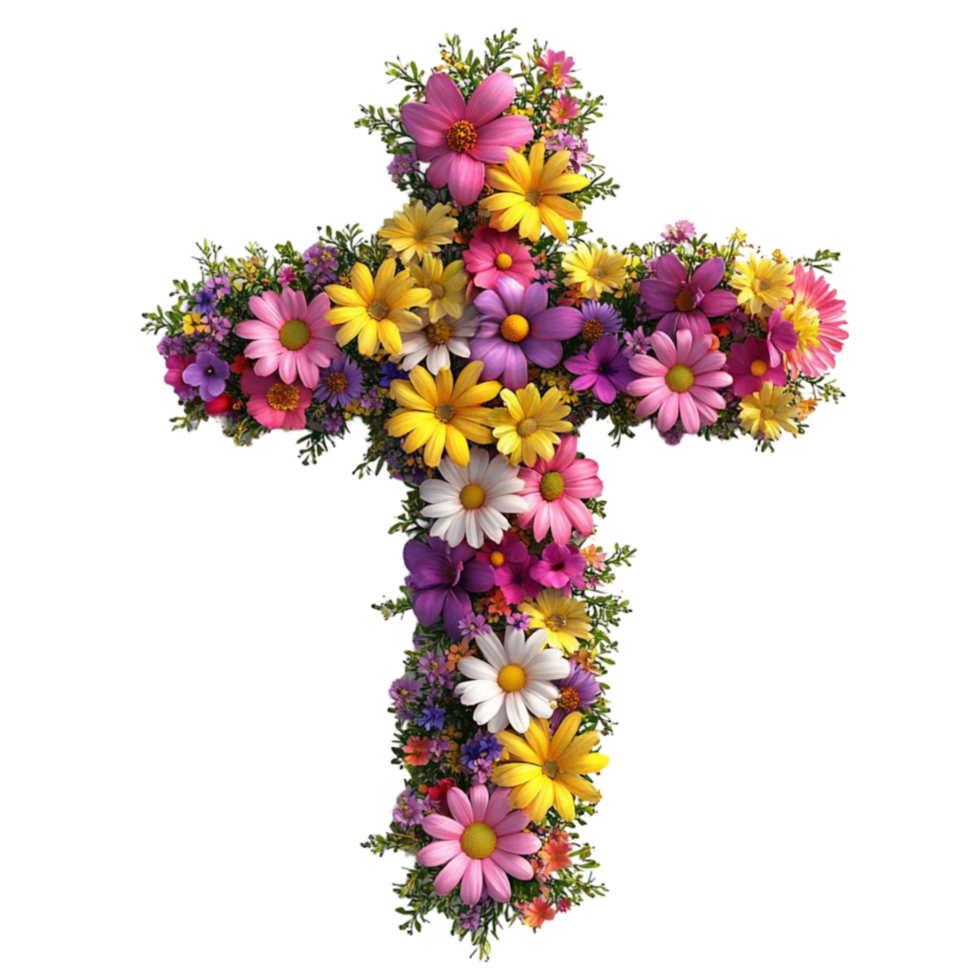 Floral Cross with a Colorful Flower Arrangement png