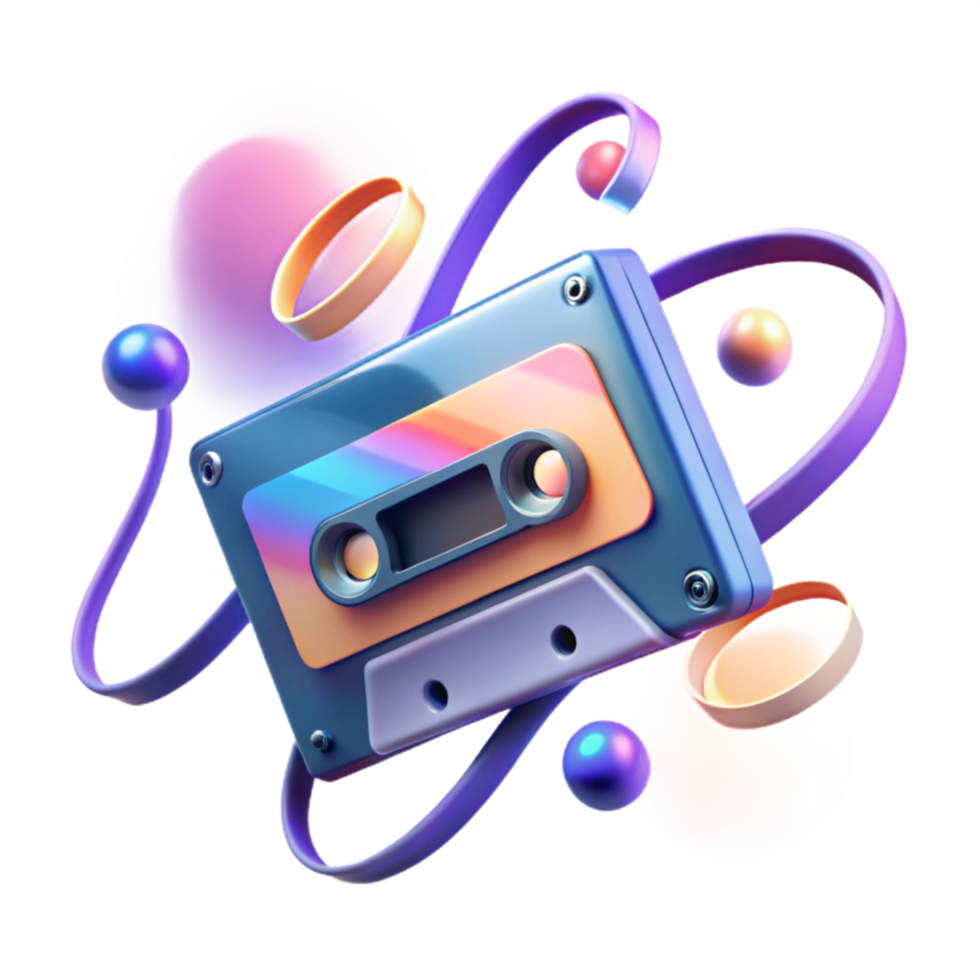Retro Cassette Tape in Abstract 3D Design png