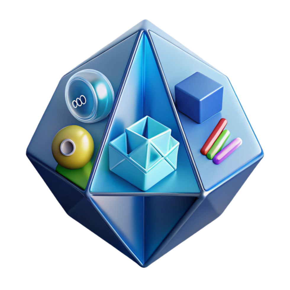 Abstract 3D Geometric Shapes Cube, Sphere, Prism png