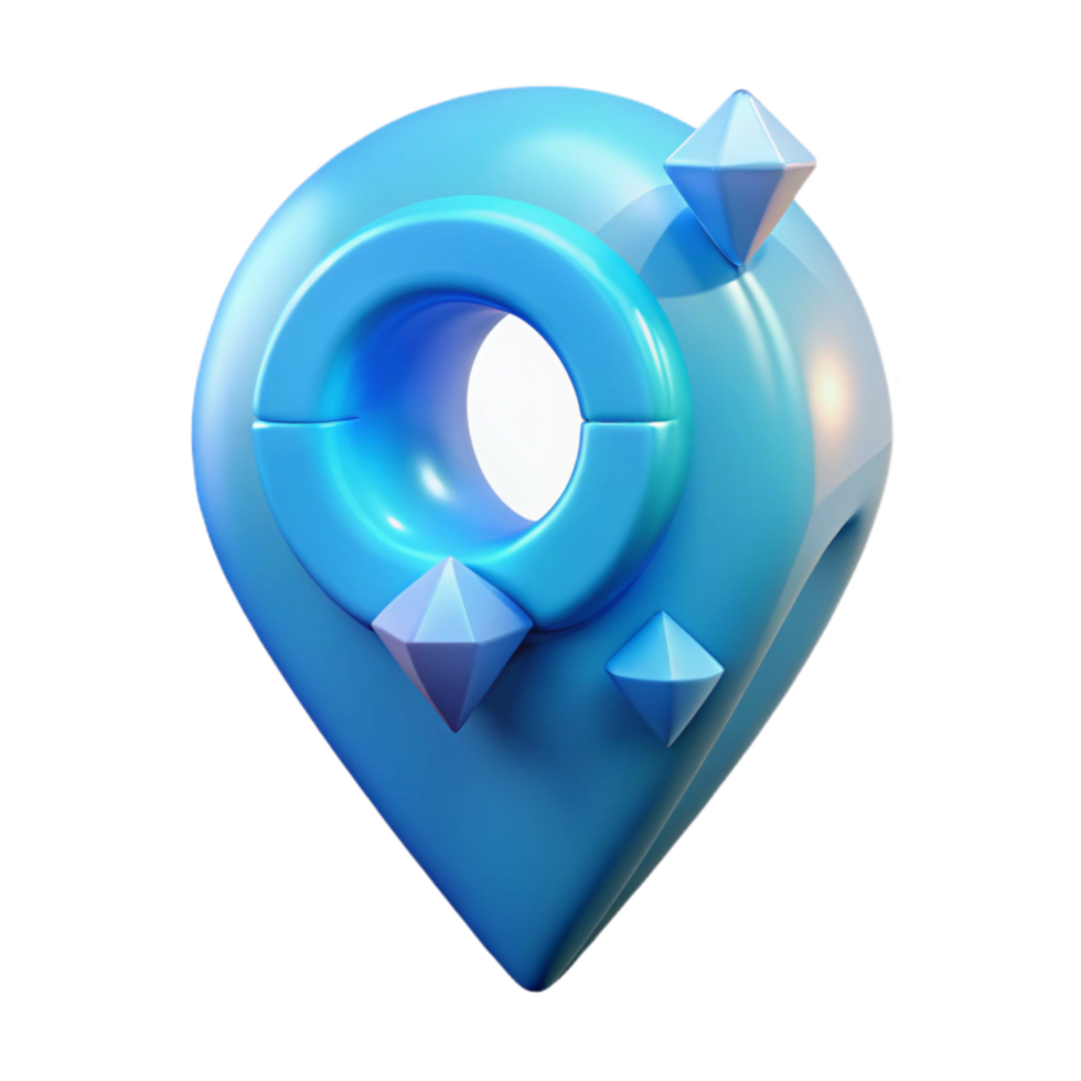 3D Blue Location Pin with Gems Shiny, Glossy, Abstract Icon png