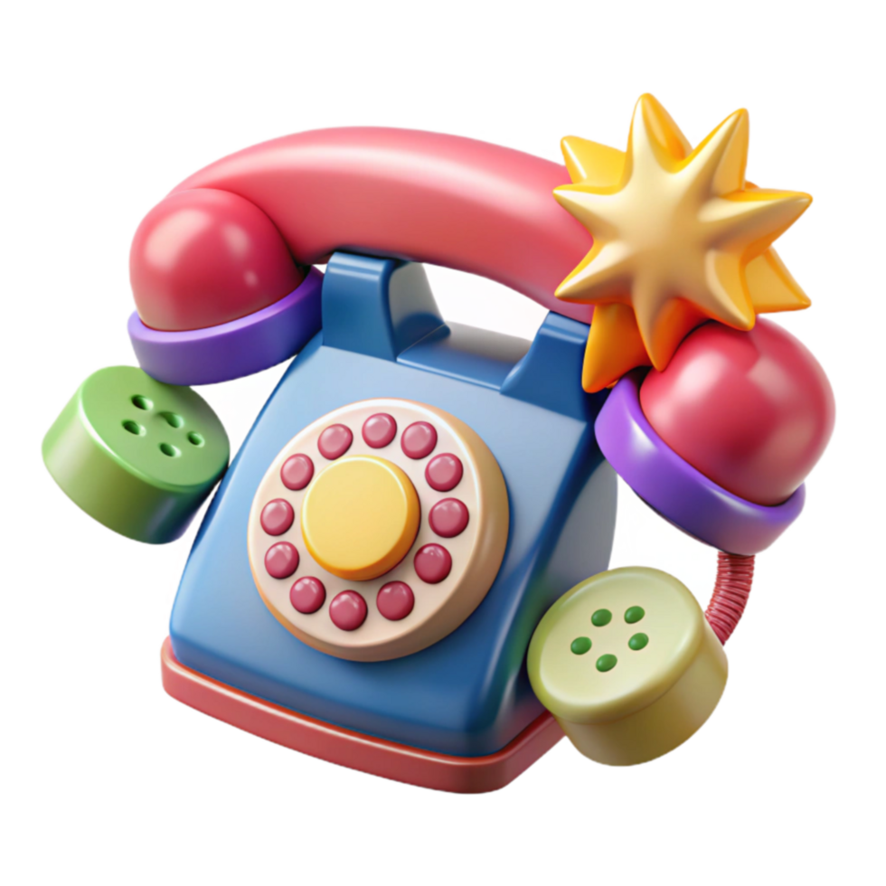 Colorful Retro Phone with Buttons 3D Render png