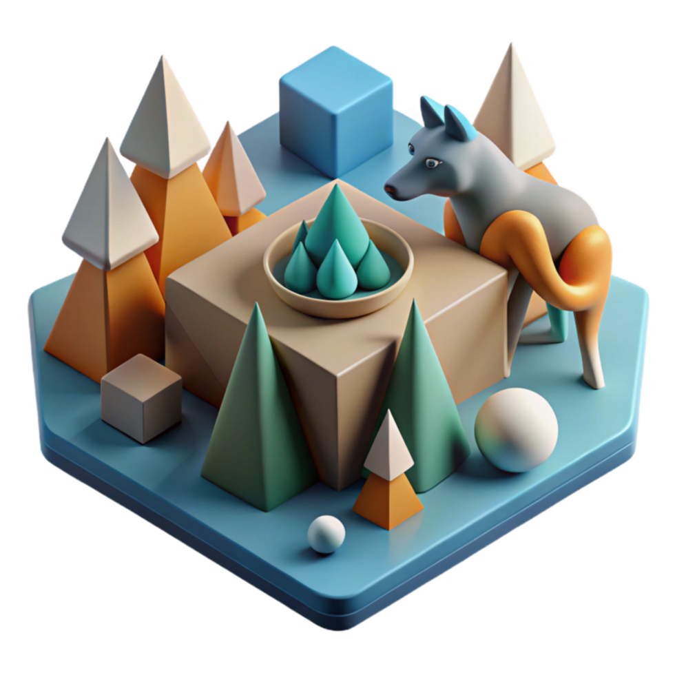 3D Geometric Wolf Scene Abstract Nature Art png