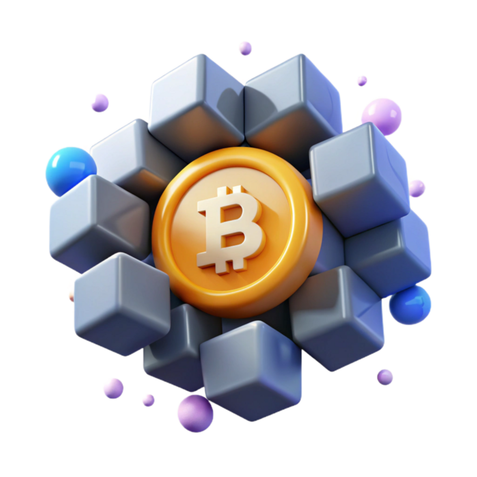 Bitcoin Cryptocurrency Decentralized Digital Currency in 3D Block Chain png