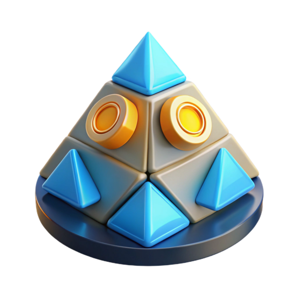 Abstract 3D Geometric Puzzle Pyramid Structure with Triangles and Circles png