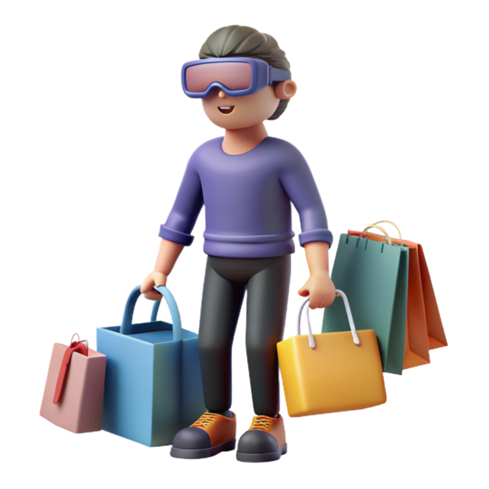 3D Cartoon Shopper with Multiple Bags png
