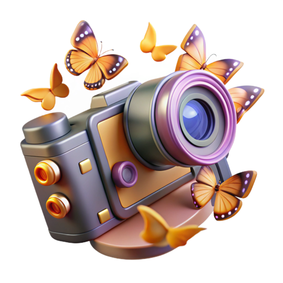 Camera Butterflies A 3D Render of Nature Photography png
