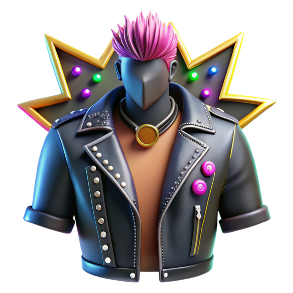 Synthwave Rocker 3D Model of a Stylish Figure png