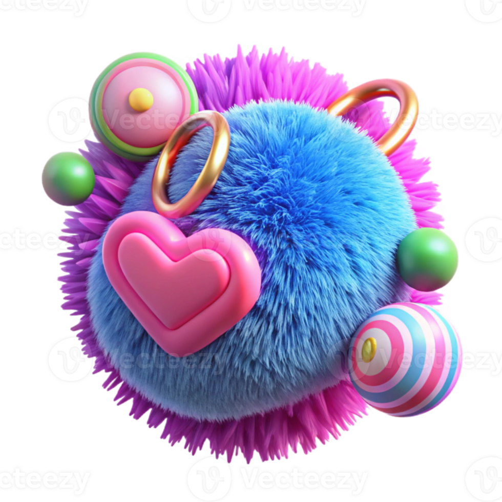 Fluffy Heart Orb 3D Render of Abstract Colorful Shapes png