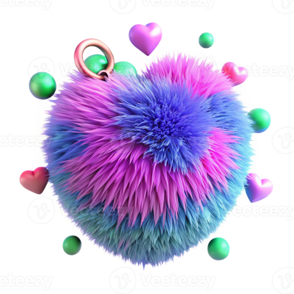 Fluffy Rainbow Pom-Pom with Hearts png
