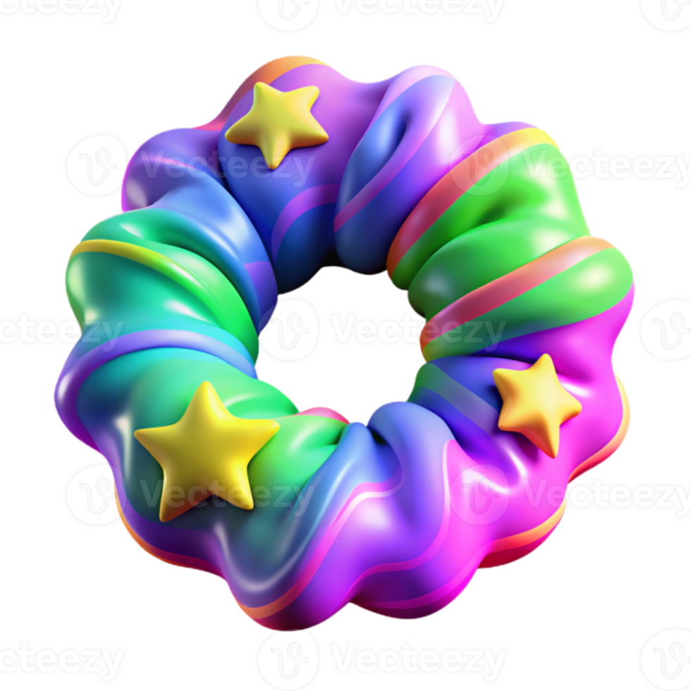 Rainbow Swirl Donut with Stars 3D Render png