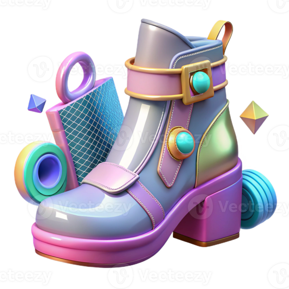 Trendy Chunky Heel Boot Pastel Colors, Geometric Design png