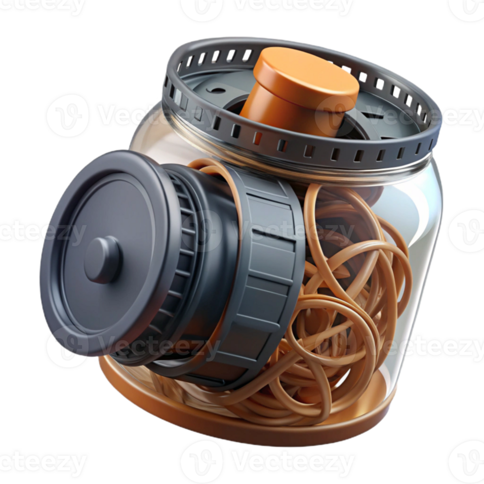 Tangled Reels in a Glass Jar Abstract 3D Render png