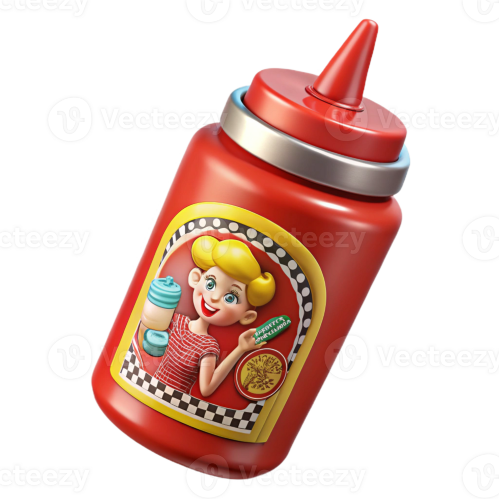 Retro Ketchup Bottle Design 3D Render png