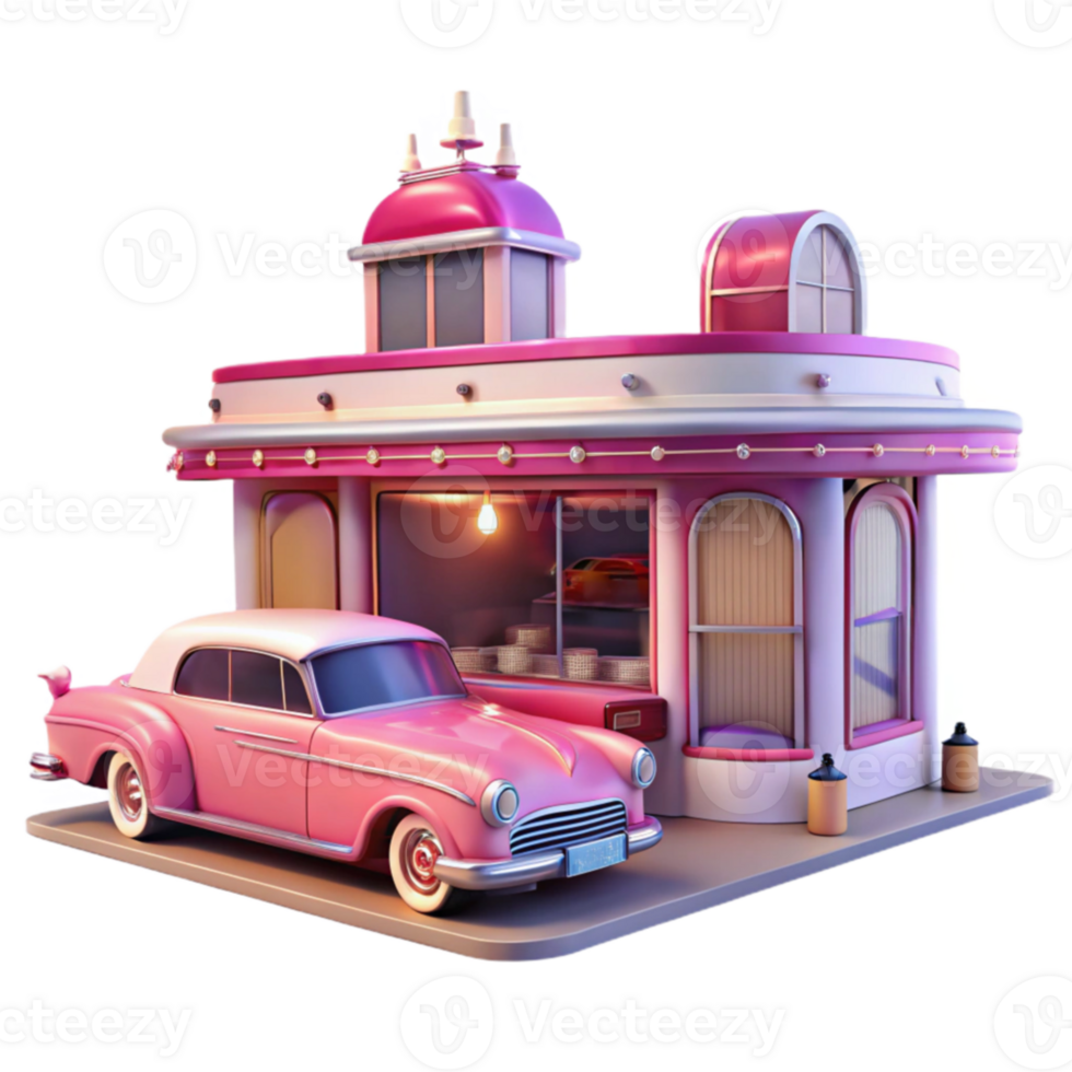 Retro Diner Classic Car 50s Style Building png