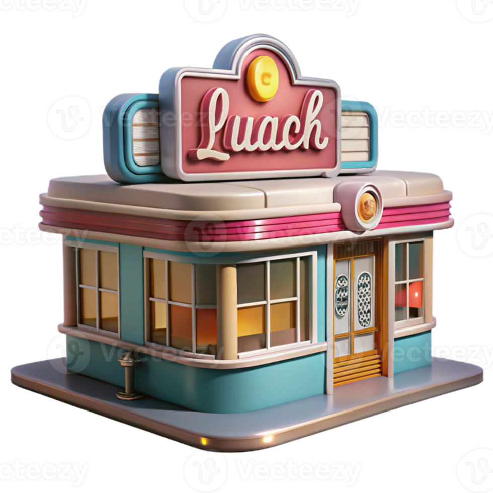 Retro Diner Building 3D Model of a Vintage Eatery png
