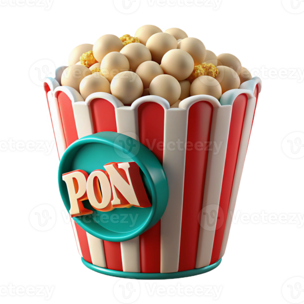Popcorn Bucket 3D Render Sweet Treat, Fun Design png