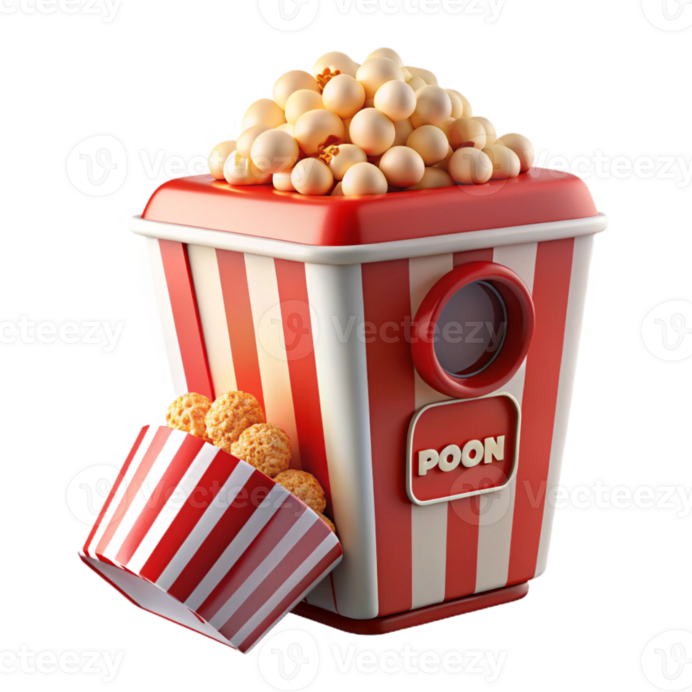 Popcorn Machine Red and White Striped Container with Kernel Snacks png