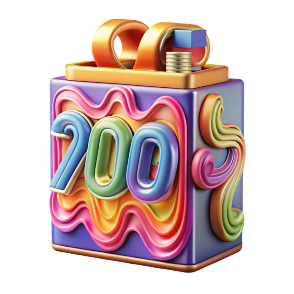 Colorful 3D Number 200 Design, Abstract Swirls, Retro Style png