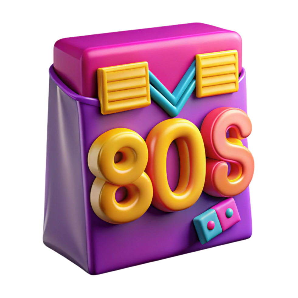 Retro 80s Style Colorful 3D Design png