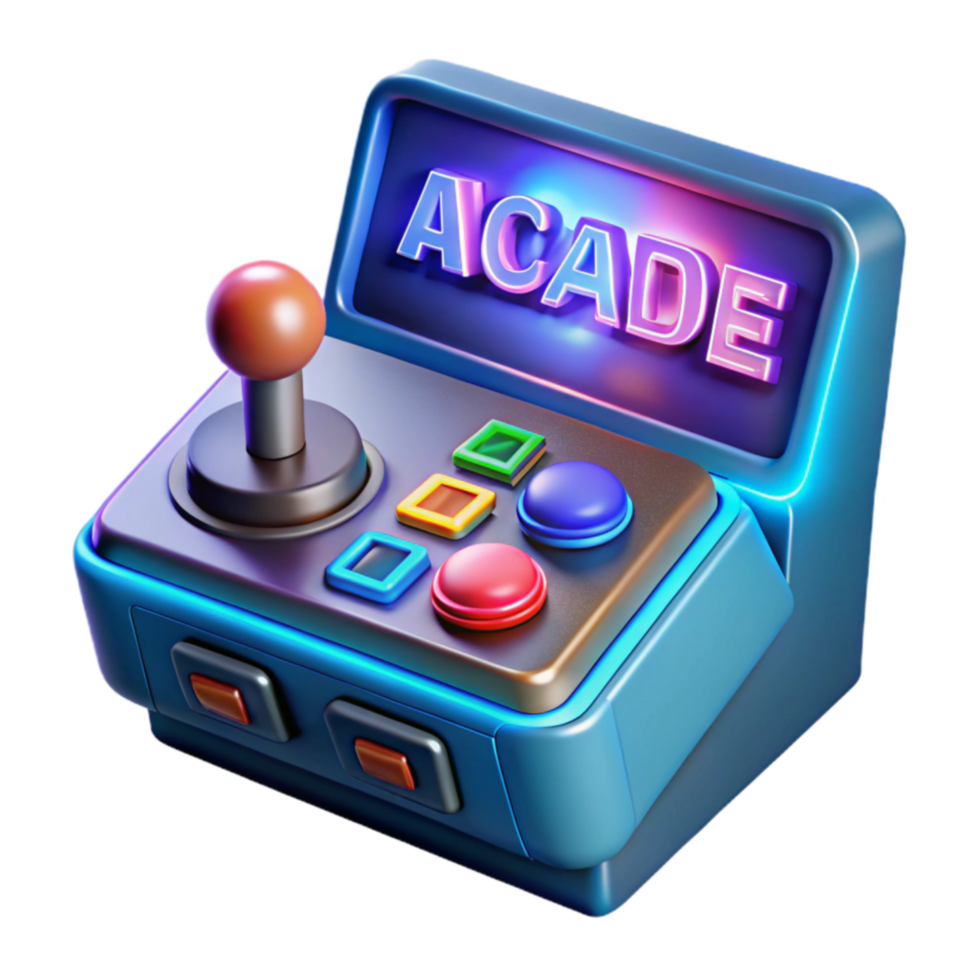 Retro Arcade Game Console Joystick, Buttons, Neon Lights png