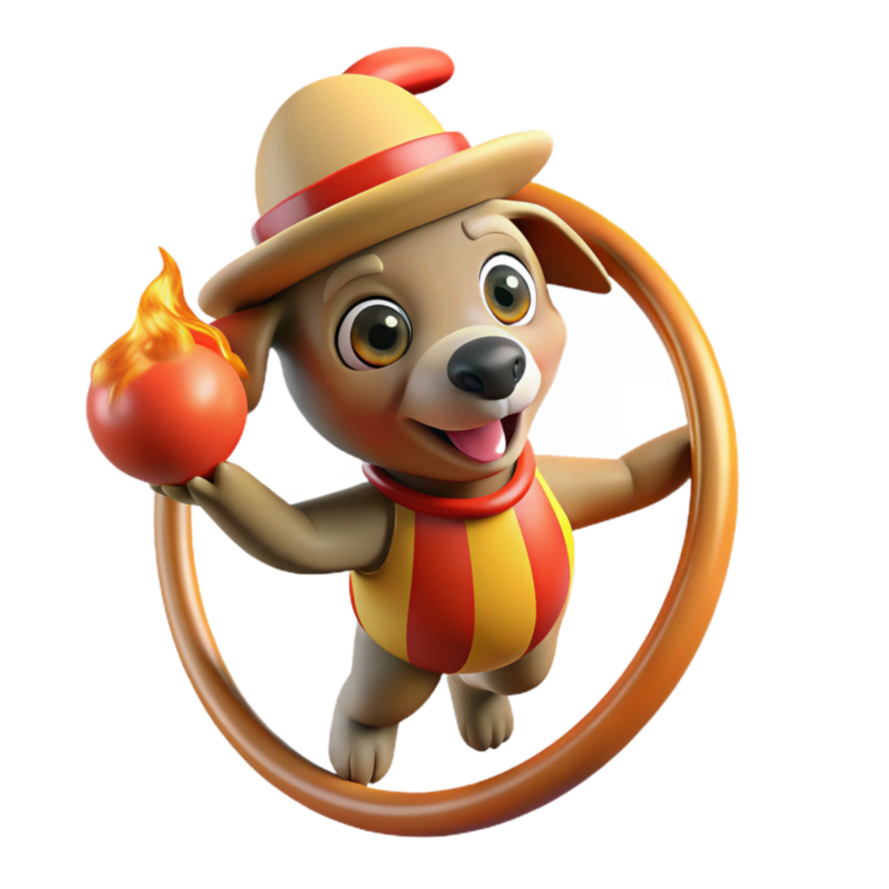 Adorable Circus Pup Juggling Fire png