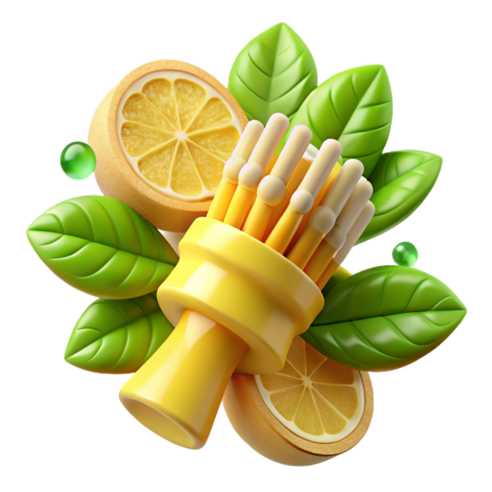 Citrus Juicer with Fresh Lemons and Leaves png