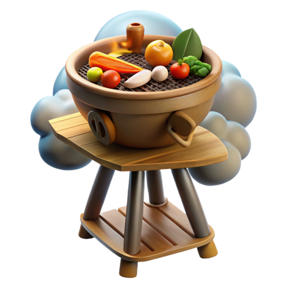 Grilling Vegetables A 3D Illustration of a Clay Grill png