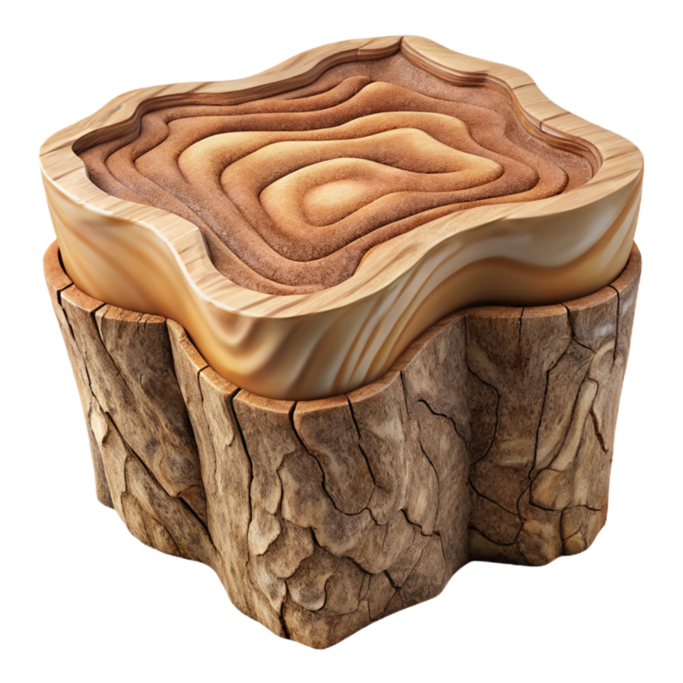 Wooden Tree Stump Table with Carved Top png