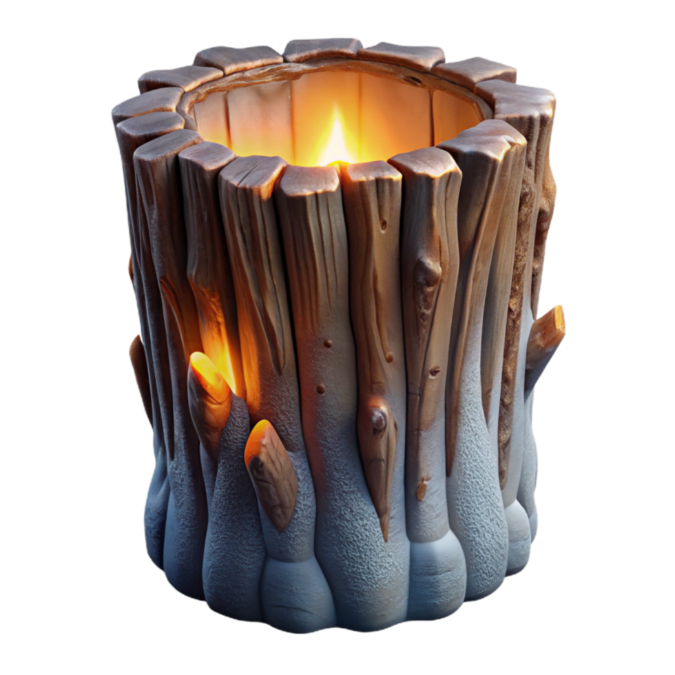 Lighted Log Candle Rustic, Decorative, Home Decor png
