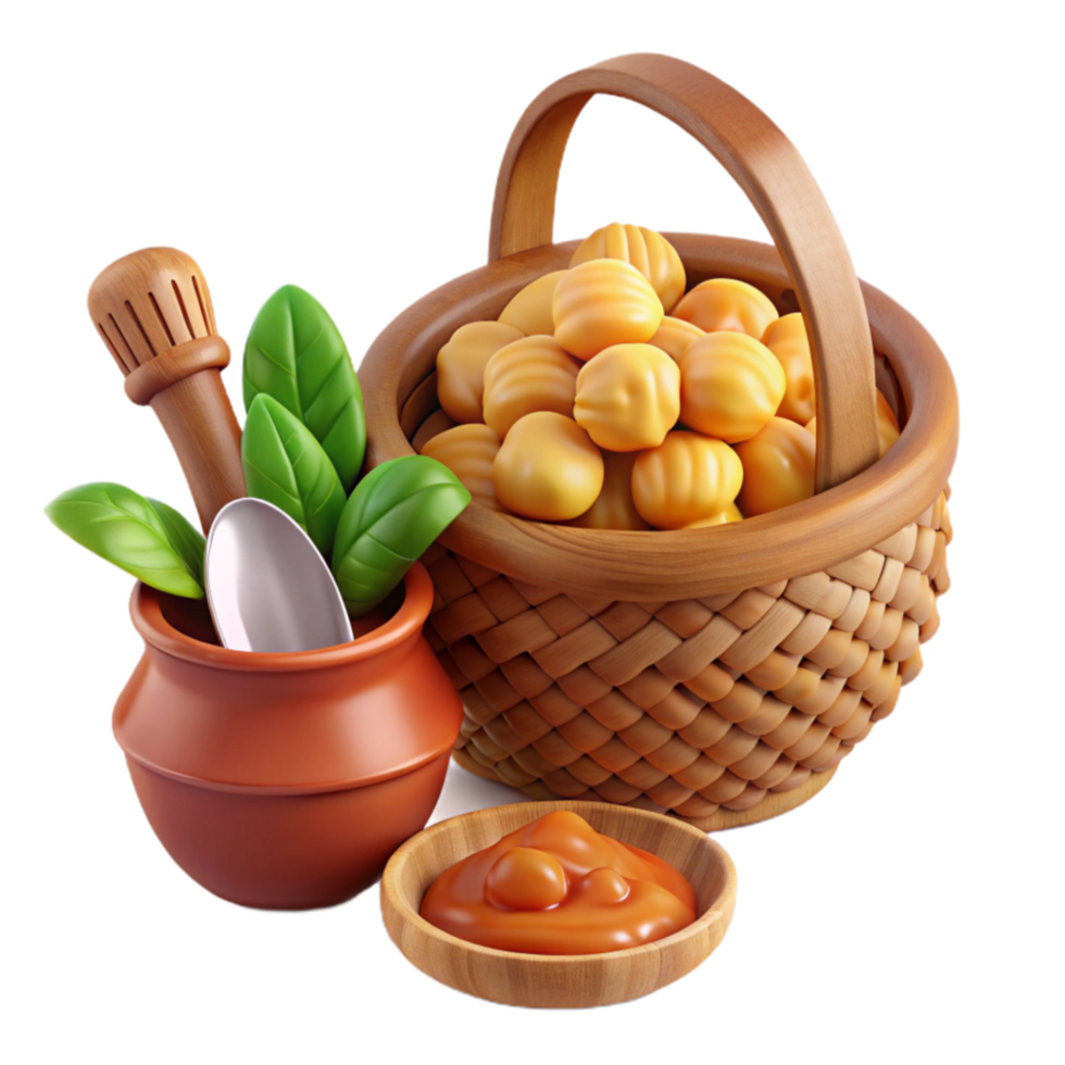 Chickpea Harvest Basket, Paste, and Mortar png