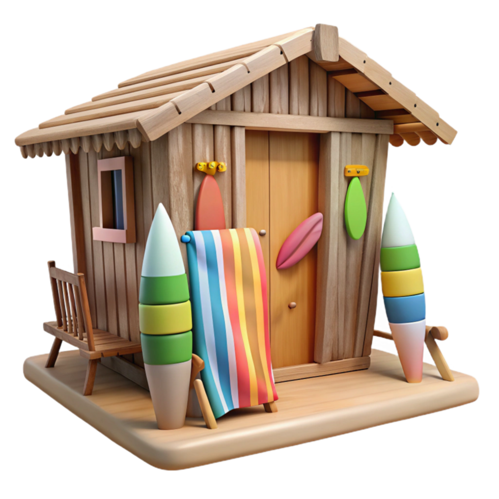 Beach House Summer Surf Vacation 3D Render png