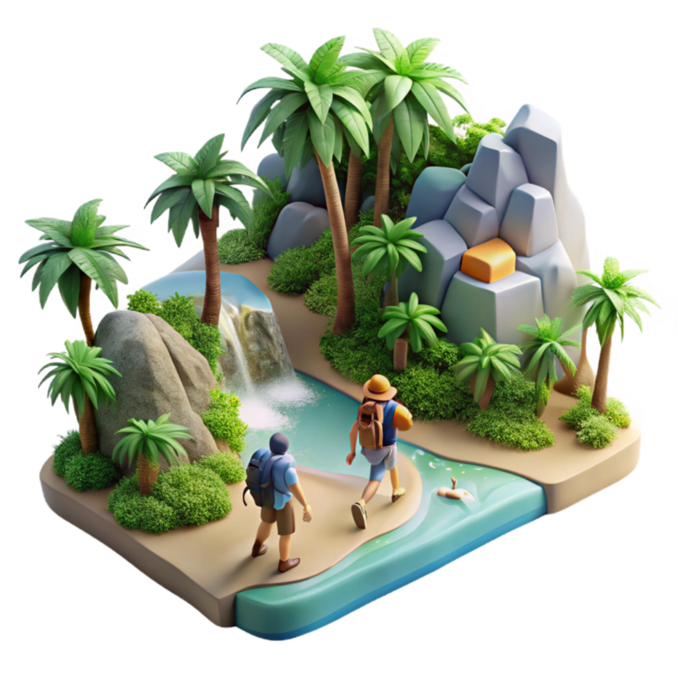 Tropical Island Adventure Hiking, Waterfall, Hidden Treasure png