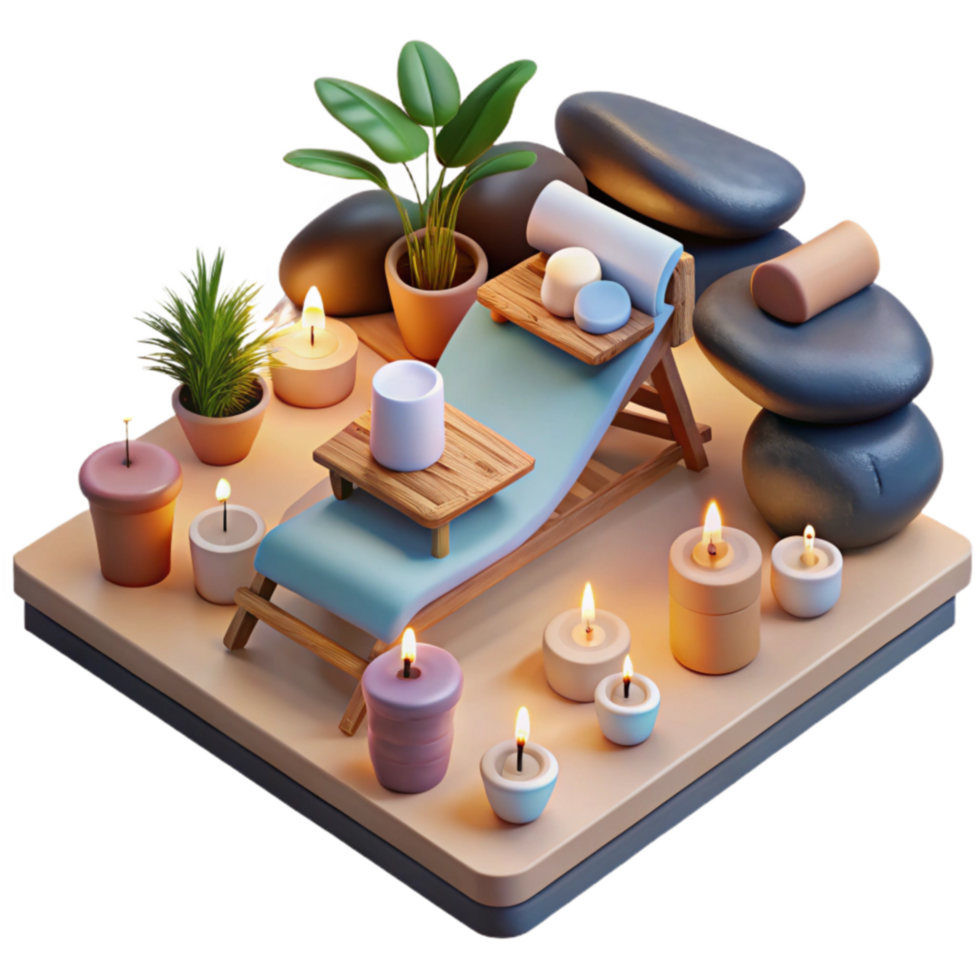 Relaxing Spa Day Candles, Plants, and Stones png