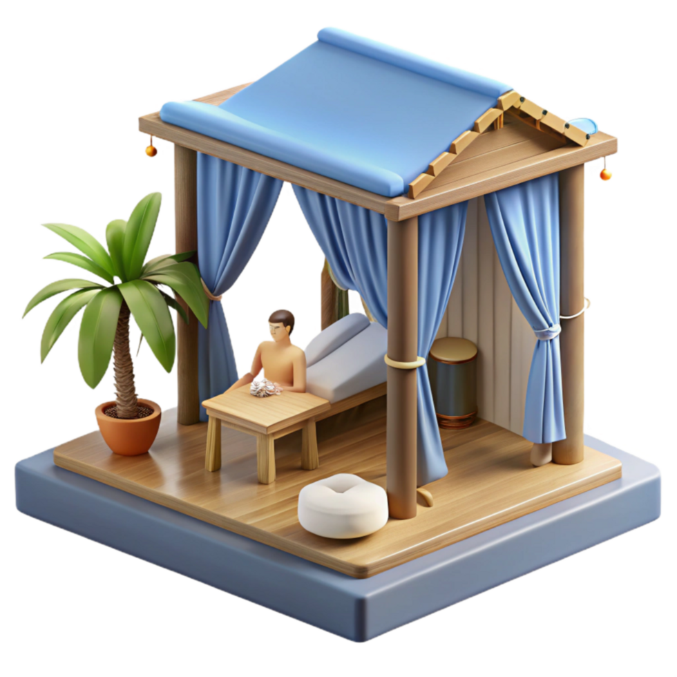 Relaxing Retreat Canopy Bed, Wooden Structure, Tranquil Scene png